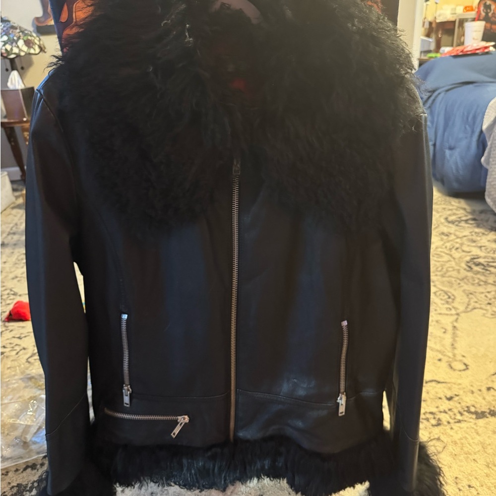 Wilsons Leather Black Jacket with Faux Fur Trim